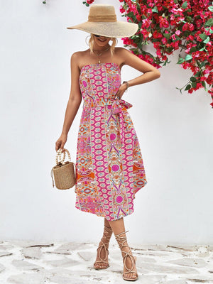 Summer Is Here Tie Belt Strapless Midi Dress - MXSTUDIO.COM