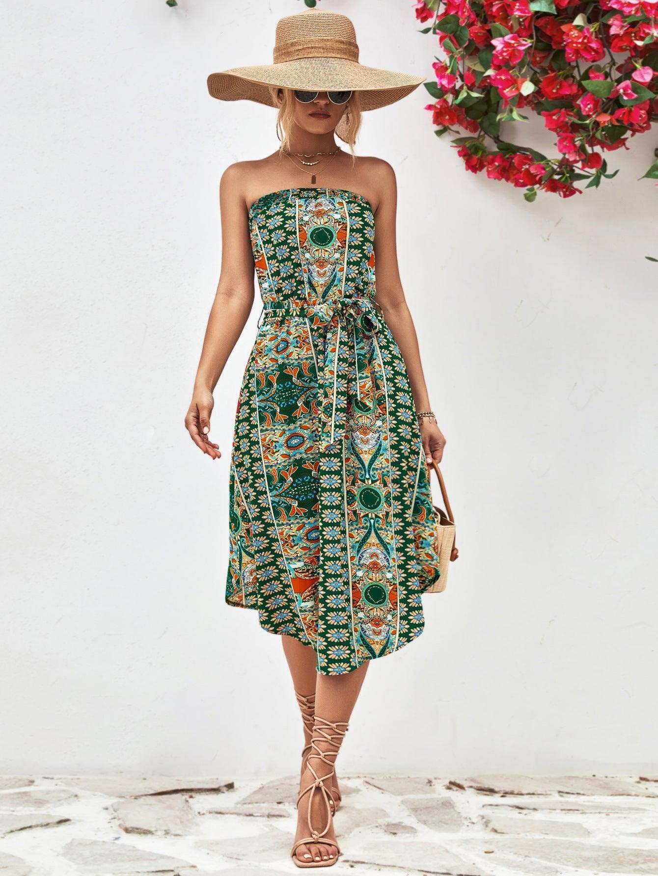 Summer Is Here Tie Belt Strapless Midi Dress - MXSTUDIO.COM