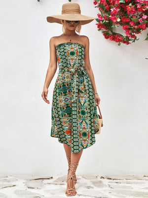 Summer Is Here Tie Belt Strapless Midi Dress - MXSTUDIO.COM
