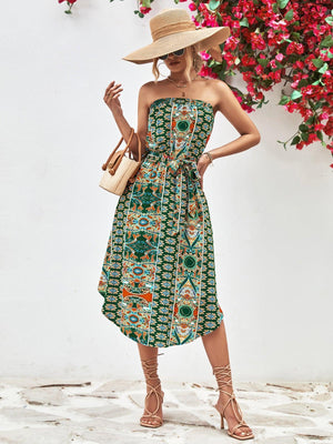 Summer Is Here Tie Belt Strapless Midi Dress - MXSTUDIO.COM