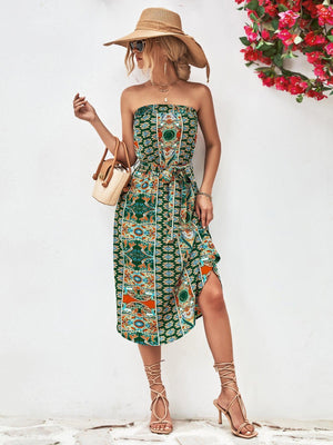 Summer Is Here Tie Belt Strapless Midi Dress - MXSTUDIO.COM