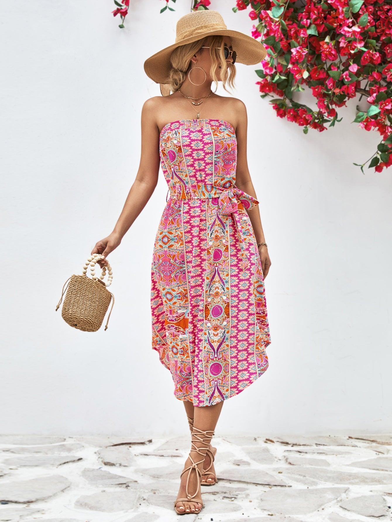 Summer Is Here Tie Belt Strapless Midi Dress - MXSTUDIO.COM