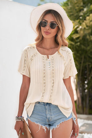 Summer Mode Short Sleeves Crochet Blouse - MXSTUDIO.COM