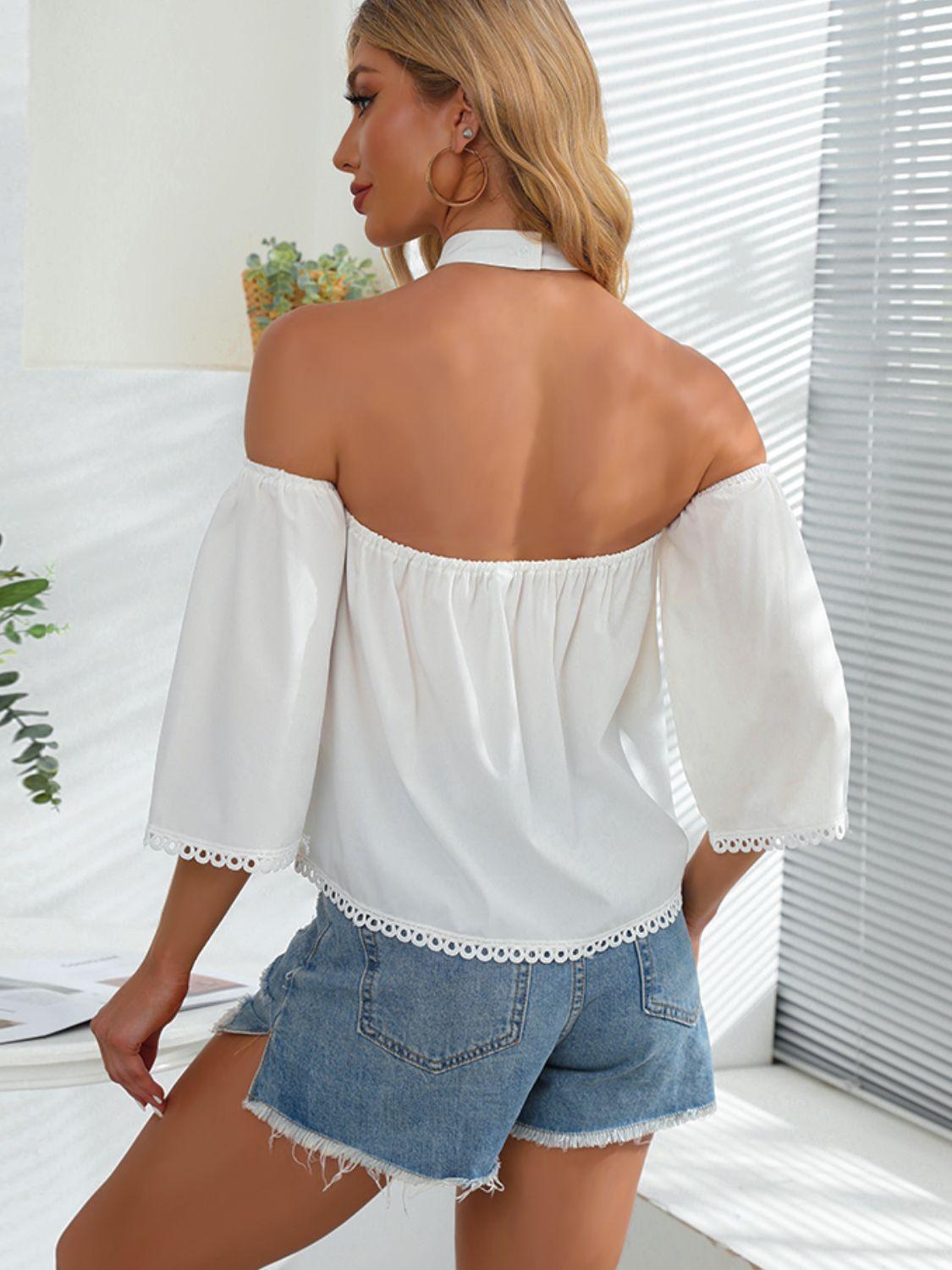 Summer Muse Crochet White Cold Shoulder Blouse - MXSTUDIO.COM
