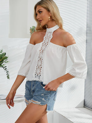 Summer Muse Crochet White Cold Shoulder Blouse - MXSTUDIO.COM