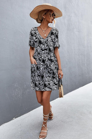Summer Mystique Buttoned Floral Short Sleeve Dress - MXSTUDIO.COM