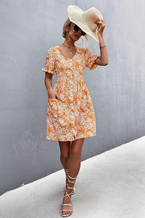 Summer Mystique Buttoned Floral Short Sleeve Dress - MXSTUDIO.COM