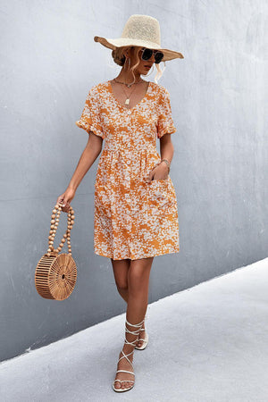 Summer Mystique Buttoned Floral Short Sleeve Dress - MXSTUDIO.COM