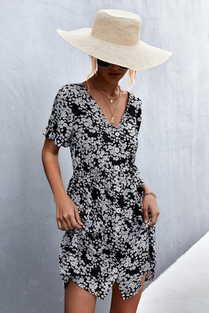 Summer Mystique Buttoned Floral Short Sleeve Dress - MXSTUDIO.COM