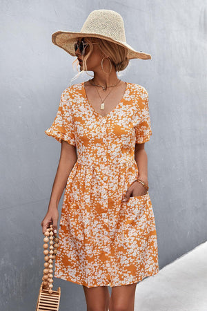 Summer Mystique Buttoned Floral Short Sleeve Dress - MXSTUDIO.COM