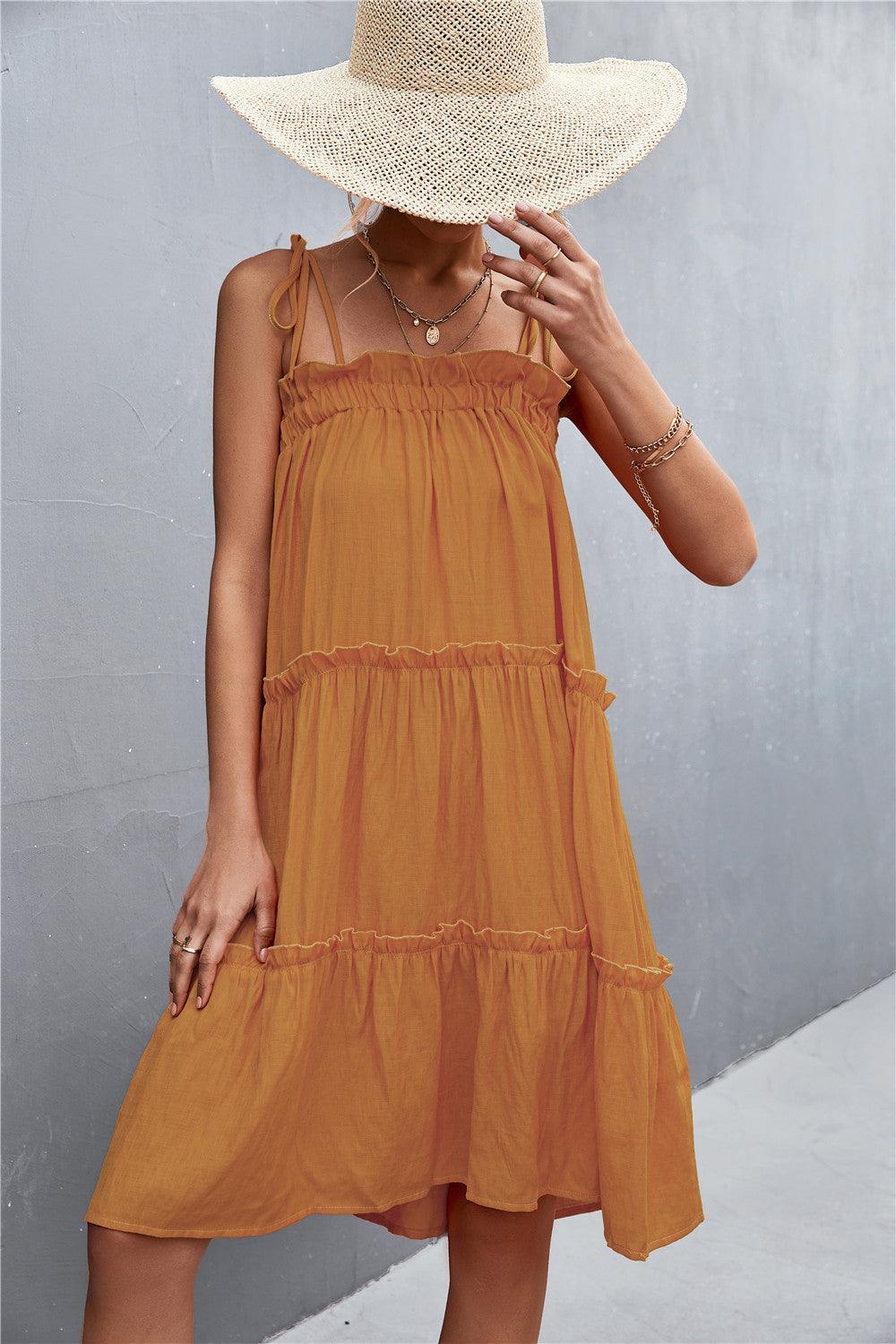 Summer Sensation Tiered Tie Shoulder Midi Dress - MXSTUDIO.COM
