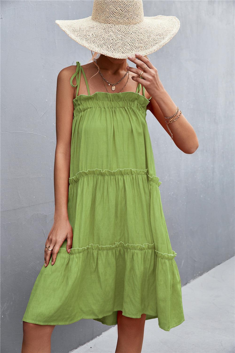 Summer Sensation Tiered Tie Shoulder Midi Dress - MXSTUDIO.COM