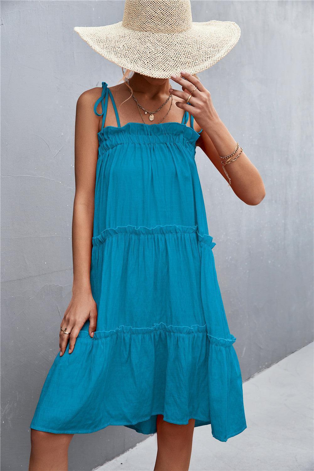 Summer Sensation Tiered Tie Shoulder Midi Dress - MXSTUDIO.COM