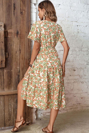 Summer Spectacle Short Sleeve Floral Midi Dress - MXSTUDIO.COM