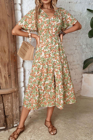 Summer Spectacle Short Sleeve Floral Midi Dress - MXSTUDIO.COM