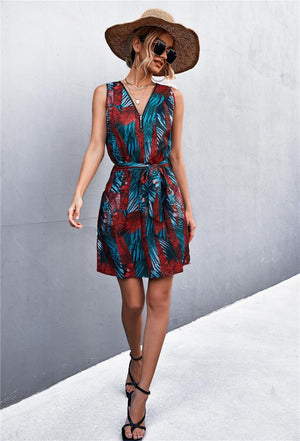 Summer Stunner Belted Sleeveless Mini Dress - MXSTUDIO.COM
