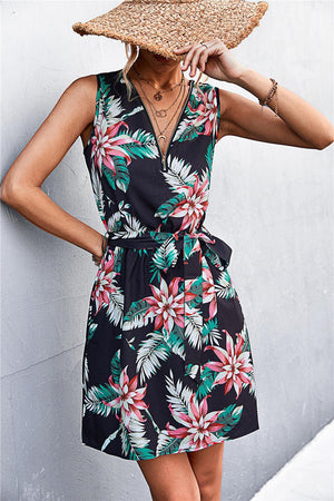 Summer Stunner Belted Sleeveless Mini Dress - MXSTUDIO.COM