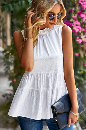 Summer Swag Tiered Sleeveless Mock Neck Tank - MXSTUDIO.COM