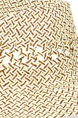 a white hat with a brown pattern on it