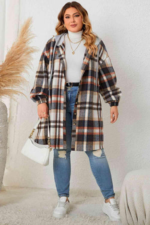 Super Soft Hooded Plus Size Plaid Coat - MXSTUDIO.COM