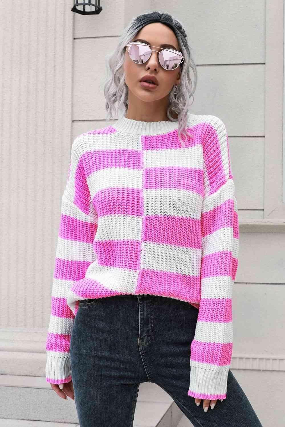 Superb Comfort Knitted Striped Pullover Sweater - MXSTUDIO.COM
