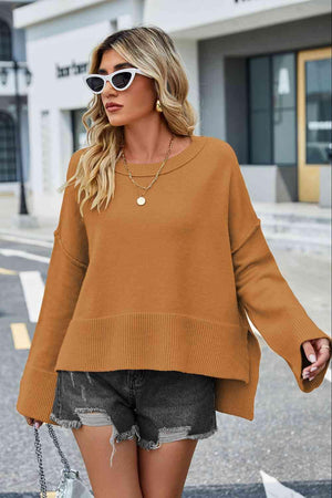 Superb Warmth Slit Dropped Shoulder Sweater - MXSTUDIO.COM