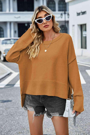 Superb Warmth Slit Dropped Shoulder Sweater - MXSTUDIO.COM