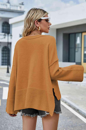 Superb Warmth Slit Dropped Shoulder Sweater - MXSTUDIO.COM