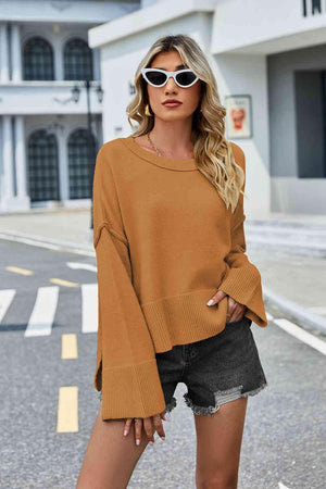 Superb Warmth Slit Dropped Shoulder Sweater - MXSTUDIO.COM