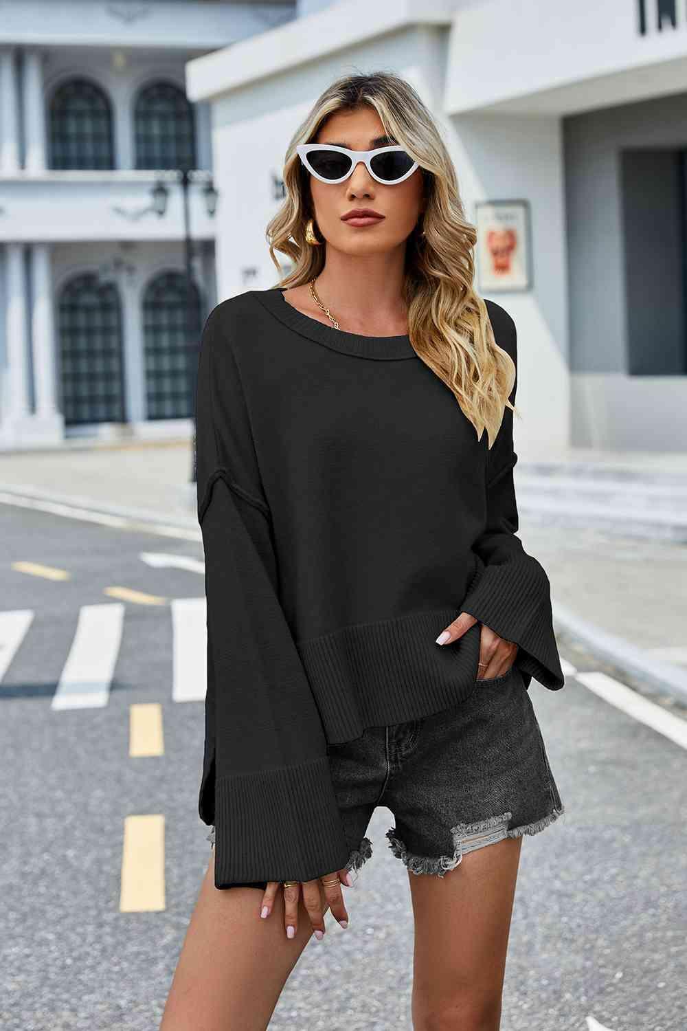 Superb Warmth Slit Dropped Shoulder Sweater - MXSTUDIO.COM