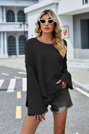 Superb Warmth Slit Dropped Shoulder Sweater - MXSTUDIO.COM