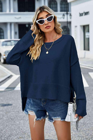 Superb Warmth Slit Dropped Shoulder Sweater - MXSTUDIO.COM
