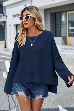 Superb Warmth Slit Dropped Shoulder Sweater - MXSTUDIO.COM