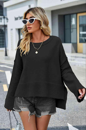 Superb Warmth Slit Dropped Shoulder Sweater - MXSTUDIO.COM