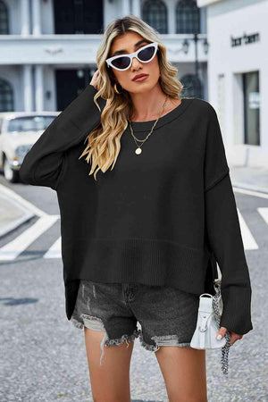 Superb Warmth Slit Dropped Shoulder Sweater - MXSTUDIO.COM