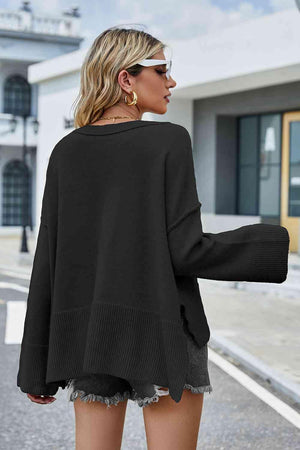 Superb Warmth Slit Dropped Shoulder Sweater - MXSTUDIO.COM