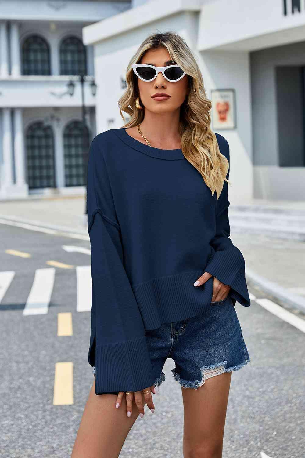 Superb Warmth Slit Dropped Shoulder Sweater - MXSTUDIO.COM