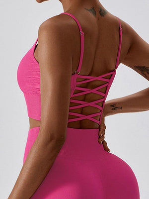 Sweat In Style Spaghetti Strap Lace Up Sports Bra - MXSTUDIO.COM