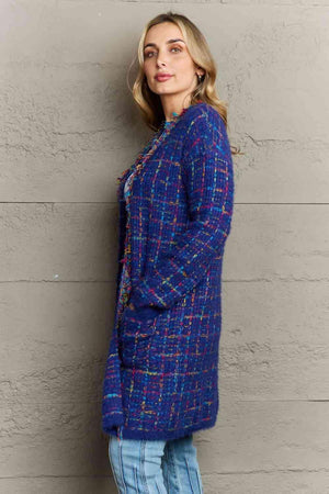 Take A Break Fringe Trim Open Front Long Plaid Cardigan - MXSTUDIO.COM