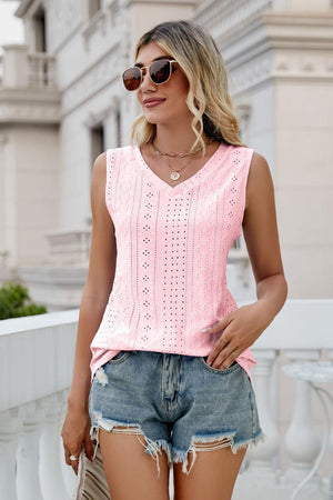 Take A Break V-Neck Eyelet Tank - MXSTUDIO.COM