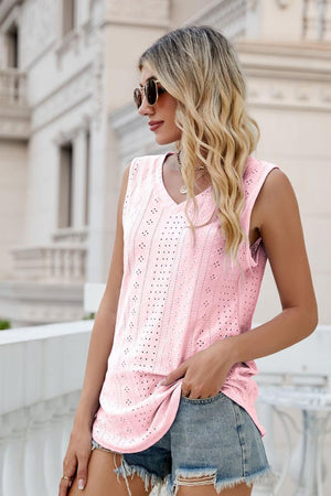 Take A Break V-Neck Eyelet Tank - MXSTUDIO.COM