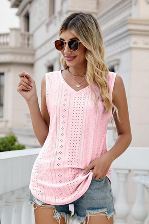 Take A Break V-Neck Eyelet Tank - MXSTUDIO.COM