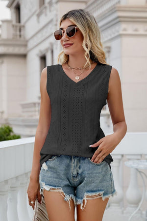 Take A Break V-Neck Eyelet Tank - MXSTUDIO.COM