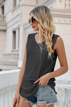 Take A Break V-Neck Eyelet Tank - MXSTUDIO.COM