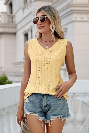 Take A Break V-Neck Eyelet Tank - MXSTUDIO.COM