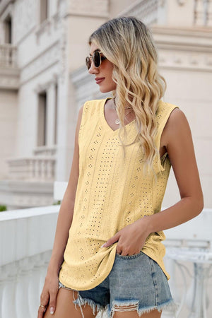 Take A Break V-Neck Eyelet Tank - MXSTUDIO.COM
