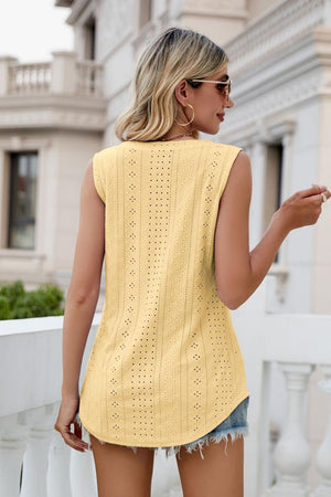 Take A Break V-Neck Eyelet Tank - MXSTUDIO.COM