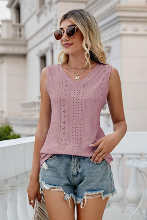 Take A Break V-Neck Eyelet Tank - MXSTUDIO.COM