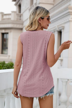 Take A Break V-Neck Eyelet Tank - MXSTUDIO.COM