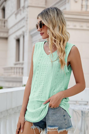 Take A Break V-Neck Eyelet Tank - MXSTUDIO.COM
